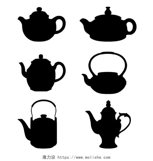 手绘黑色剪影茶壶简约简笔画茶壶素材茶叶茶壶